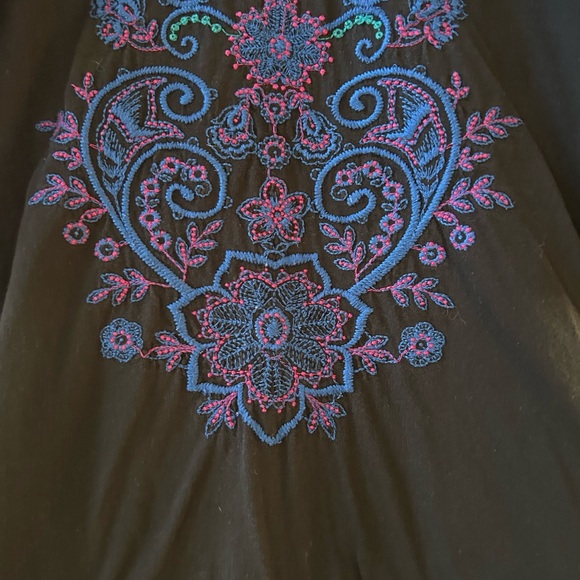 Johnny Was LA Fitted V Neck Embroidered 2/3 length sleeve top. 100% cotton. Boho - Picture 3 of 14